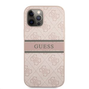 Husa telefon Guess pentru iPhone 12 Pro Max, 4G Printed Stripe, Piele, Roz