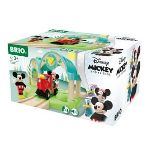 Jucarie Locomotiva Disney Mickey Mouse and Friends din lemn, Brio, Multicolor