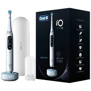 Periuta de dinti electrica Oral-B iO Series 10 Stardust, Bluetooth, Curatare 3D, Inteligenta artificiala, 7 moduri, Alb