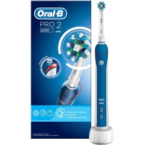 Periuta de dinti electrica Oral-B PRO 2 2000 Cross Action, Curatare 3D, 2 programe, 1 capat, Alb/Albastru