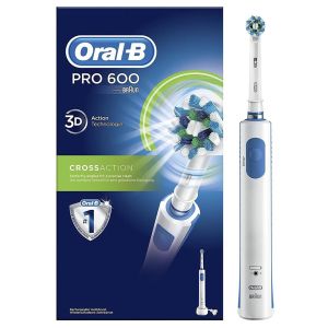 Periuta de dinti electrica Oral-B PRO 600 CrossAction, reincarcabila, curatare 3D, 1 program, 1 capat, Alb/Albastru