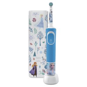 Periuta de dinti electrica Oral-B Vitality Frozen pentru copii, Curatare 2D, 2 programe, 1 capat, 4 stickere incluse, Trusa de calatorie, Albastru