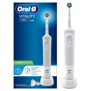 Periuta electrica de dinti, Oral B, Vitality Action White, Plastic, Alb