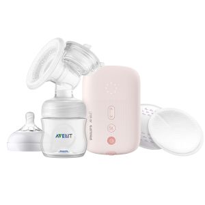 Pompa de san electrica Philips Avent Plus SCF391/11, marime universala, utilizare cu fir, 16 niveluri extractie, 8 niveluri stimulare, perna de masaj, Transparent