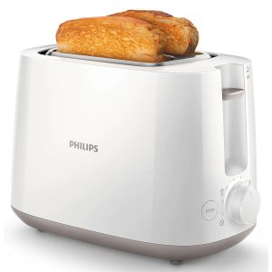 Prajitor de paine Philips HD2581/00, 750 W, 2 felii, 8 setari rumenire, grilaj de incalzire integrat, functie reincalzire si dezghetare, Alb