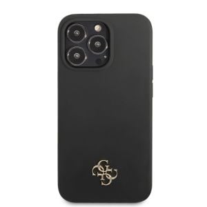 Husa de protectie telefon Guess pentru iPhone 13 Pro, 4G Metal Logo, Silicon, Negru