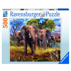 Jucarie Puzzle, Ravensburger, Familie elefanti, 500 piese, Multicolor