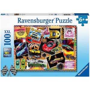 Jucarie Puzzle Ravensburger, Masini de curse, 100 piese, Multicolor