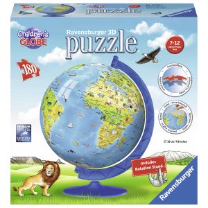Jucarie Puzzle 3D Copii, Ravensburger, Globul lumii, 180 piese, Multicolor