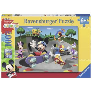 Jucarie Puzzle Ravensburger, Mickey cu skateboard, 100 piese, Multicolor
