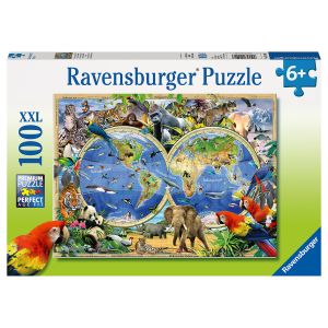 Jucarie Puzzle, Ravensburger, Animalele Lumii, 100 piese, Multicolor