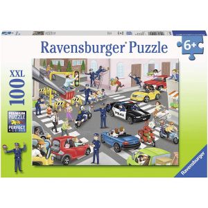 Jucarie Puzzle, Ravensburger, Patrula de politie, 100 piese, Multicolor