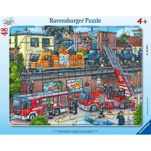 Jucarie Puzzle Misiune de salvare pompieri, 48 piese, Ravensburger, Multicolor
