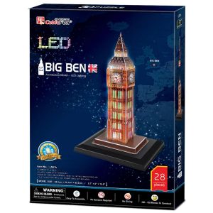 Jucarie Puzzle 3D Cubic Fun, LED, Big Ben, 28 piese, Multicolor