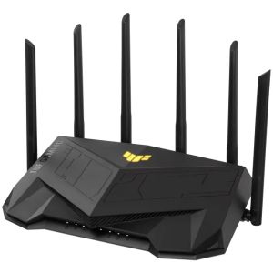Router Gaming Wireless ASUS TUF Gaming-AX6000, AX6000, Dual-Band, Quad-Core 2.0GHz CPU, 256MB/512MB Flash/RAM, 2.5G dual-port, AiProtection Pro, Adaptive QoS, VPN Fusion, IPTV, OFDMA, MU-MIMO, Beamforming, Link Aggregation, Port forwarding, AiMesh