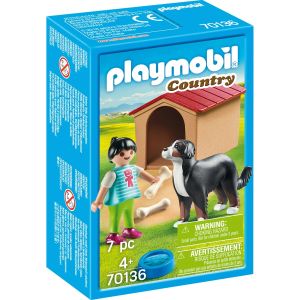 Jucarie Playmobil Country, Fetita cu catel si cusca, 70136, Multicolor