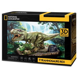 Jucarie Puzzle 3D Cubic Fun, Tyrannosaurus Rex, 52 piese, Multicolor