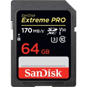 Card de memorie SanDisk SDXC Extreme Pro, 64GB, Class 10, UHS-I, 170 MB/s, Negru