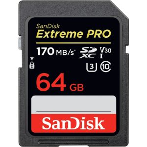 Card de memorie SanDisk SDXC Extreme Pro, 64GB, Class 10, UHS-I, 170 MB/s, Negru