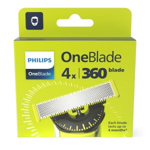 Rezerva OneBlade 360 QP440/50, otel inoxidabil, umed si uscat, kit 4 lame, compatibil cu Philips OneBlade si OneBladePro, Verde