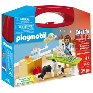 Jucarie Playmobil City Life, Set portabil In vizita la veterinar, 5653, Multicolor