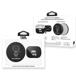 Husa casti Karl Lagerfeld, Iconic Bundle, pentru Apple AirPods Pro + Baterie Externa 2000 mAh, Black
