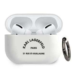 Husa casti Karl Lagerfeld, Rue St Guillaume, pentru Apple AirPods Pro, KLACAPSILRSGWH, White