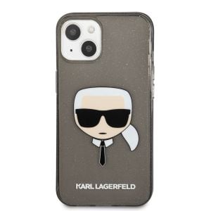 Husa de protectie telefon Karl Lagerfeld pentru iPhone 13 Mini, Karl Head Full Glitter, KLHCP13SKHTUGLB, Plastic, Black