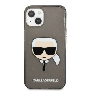Husa telefon Karl Lagerfeld pentru iPhone 13, Karl Head Full Glitter, KLHCP13MKHTUGLB, Plastic, Black