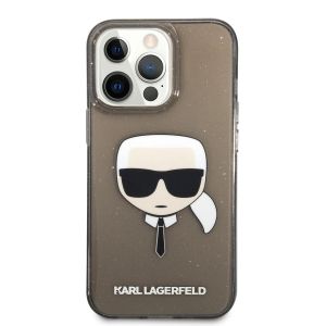 Husa telefon Karl Lagerfeld pentru iPhone 13 Pro, Karl Head Full Glitter, KLHCP13LKHTUGLB, Plastic, Black