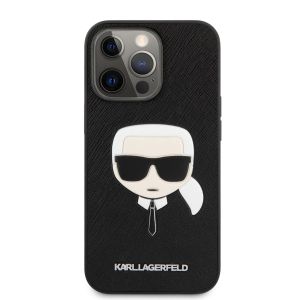 Husa telefon Karl Lagerfeld pentru iPhone 13 Pro, Saffiano Karl Head, KLHCP13LSAKHBK, Piele ecologica, Black