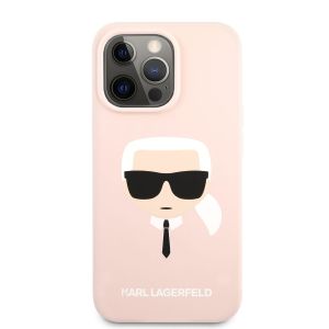 Husa telefon Karl Lagerfeld pentru iPhone 13 Pro, Karl Head, Liquid Silicon, KLHCP13LSLKHP, Light Pink