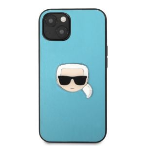 Husa de protectie telefon Karl Lagerfeld pentru iPhone 13 Mini, Karl Head, KLHCP13SPKMB, Piele ecologica, Blue