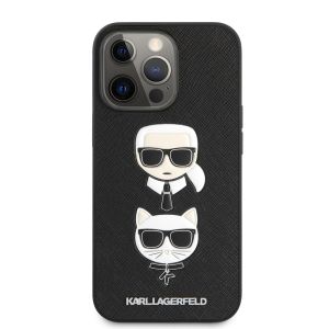 Husa telefon Karl Lagerfeld pentru iPhone 13 Pro, Saffiano Karl and Choupette Heads, Black