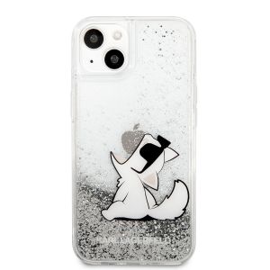 Husa telefon Karl Lagerfeld pentru iPhone 13, Choupette Eat Liquid Glitter, KLHCP13MGCFS, Plastic, Silver