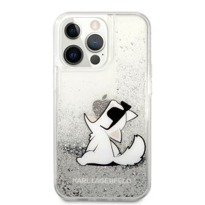 Husa telefon Karl Lagerfeld pentru iPhone 13 Pro, Choupette Eat Liquid Glitter, KLHCP13LGCFS, Plastic, Silver