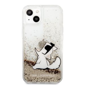 Husa telefon Karl Lagerfeld pentru iPhone 13, Choupette Eat Liquid Glitter, KLHCP13MGCFD, Plastic, Gold