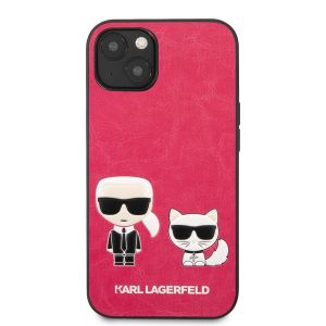 Husa telefon Karl Lagerfeld pentru iPhone 13, Karl Lagerfeld and Choupette, Piele ecologica, Fuchsia