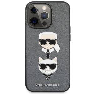 Husa telefon Karl Lagerfeld pentru iPhone 13 Pro, Saffiano Karl and Choupette Heads, Silver