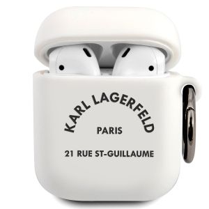 Husa casti Karl Lagerfeld, Rue St Guillaume, pentru Apple AirPods 1/2, Silicon, KLACA2SILRSGWH, White