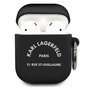 Husa casti Karl Lagerfeld, Rue St Guillaume, pentru Apple AirPods 1/2, Silicon, KLACA2SILRSGBK, Black