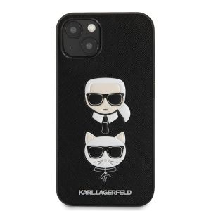 Husa telefon Karl Lagerfeld pentru iPhone 13, Saffiano Karl and Choupette Heads, Black