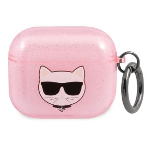 Husa Karl Lagerfeld, Glitter Choupette Head, pentru Apple Airpods 3, Plastic, KLA3UCHGP, Pink