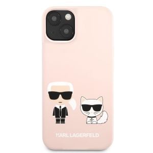 Husa telefon Karl Lagerfeld pentru iPhone 13, Karl Lagerfeld and Choupette, Liquid Silicon, Pink
