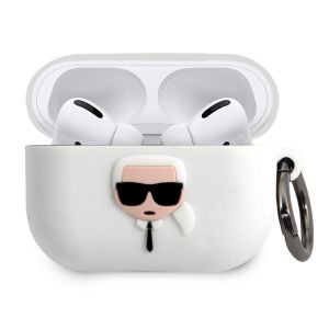 Husa casti Karl Lagerfeld, Karl Head, pentru Apple Airpods Pro, Silicon, KLACAPSILGLWH, White
