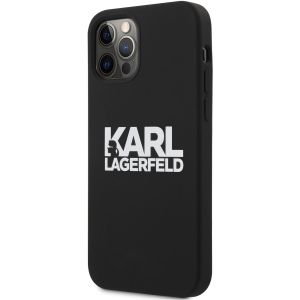 Husa telefon iPhone 12/12 Pro, Karl Lagerfeld, Stack White Logo, Silicon, KLHCP12MSLKLRBK, Black