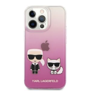 Husa telefon Karl Lagerfeld pentru iPhone 13 Pro Max, Ikonik Karl and Choupette, Plastic, Roz