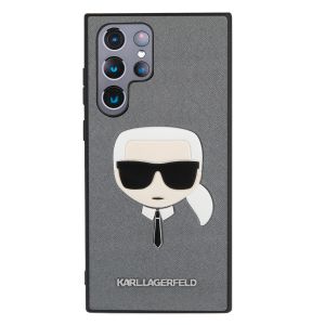 Husa telefon Karl Lagerfeld pentru Samsung Galaxy S22 Ultra, Saffiano Karl Head, Piele ecologica, Silver
