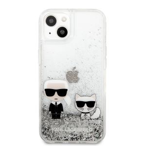 Husa telefon Karl Lagerfeld pentru iPhone 13 Mini, Karl and Choupette Liquid Glitter, Silver