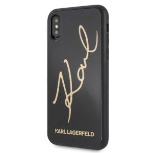 Husa telefon Karl Lagerfeld pentru iPhone X/Xs, Tempered Glass Signature, KLHCPXDLKSBK, Negru